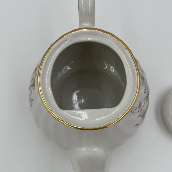 Royal Oak Mini Teapot White Floral Porcelain Gold Trim Ribbed Small Tea Pot - Picture 6 of 15